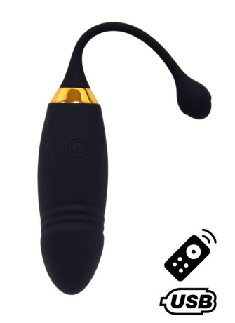 HAPPY, Un Œuf vibrant long USB avec télécommande, dans un silicone médical doux et lisse - B70BLK